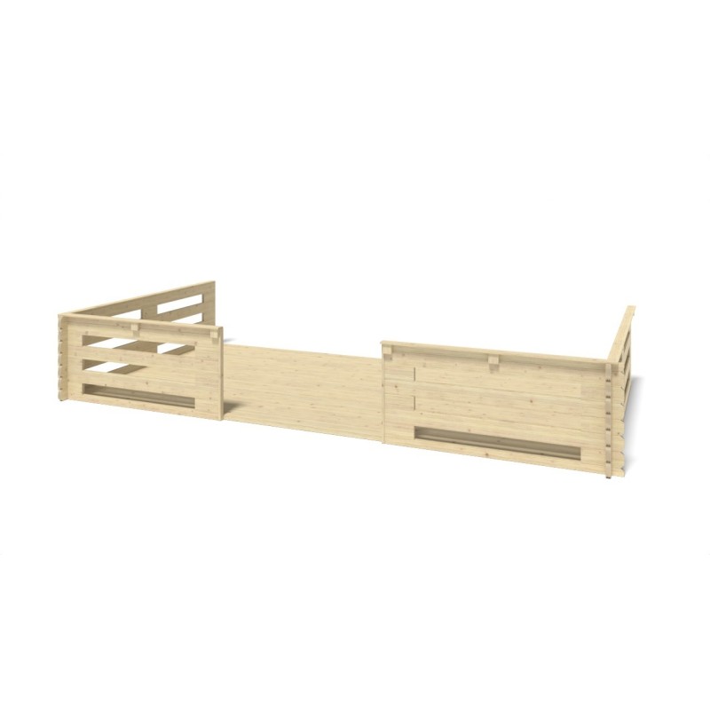 Abri de jardin en bois - 6x6 m - 54 m2 + terrasse avec balustrade et avant-toit en bois