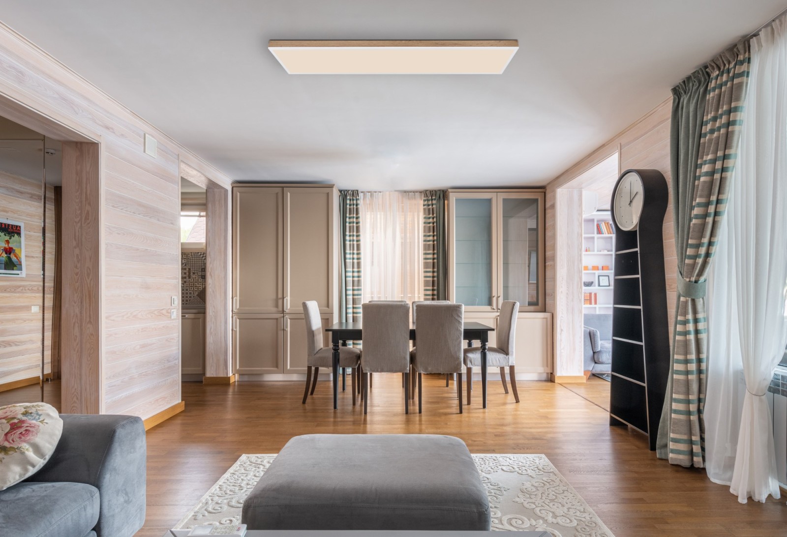 LED-Deckenleuchte - holzfarben-weiß - Timer - 120 cm