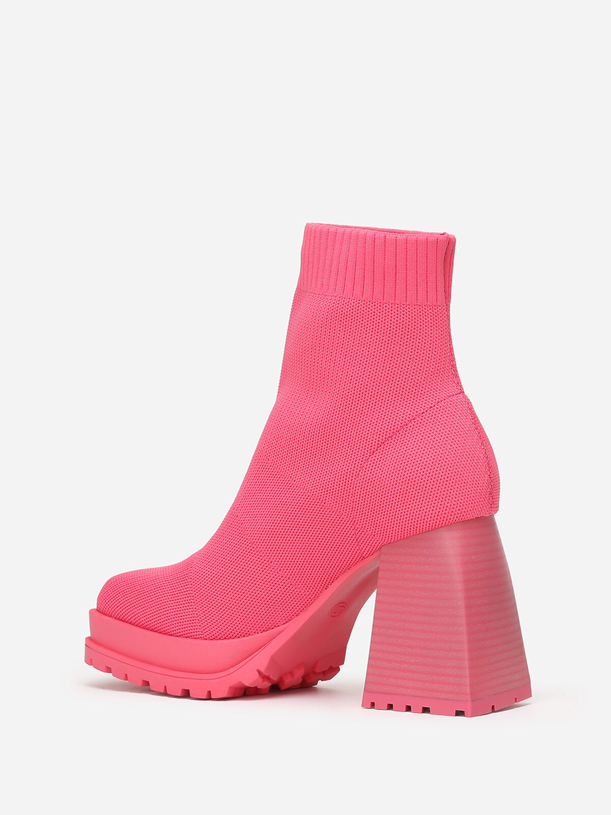 Bottines chaussettes à talon trapèze- Fuchsia