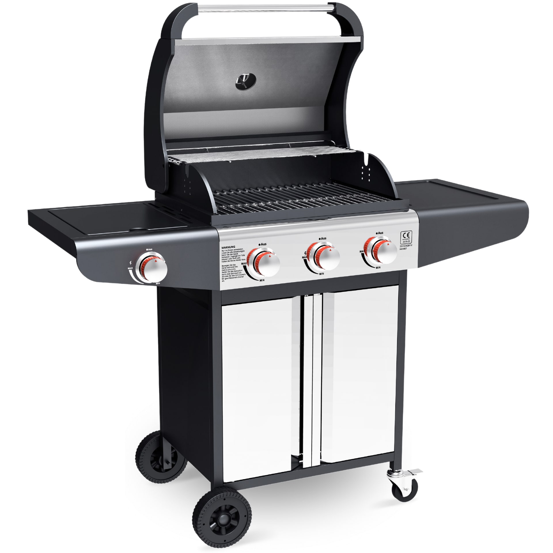 deluxe4home Gasgrill GRILLWAGEN XXL 131 x 54 cm silberfarbig /schwarz