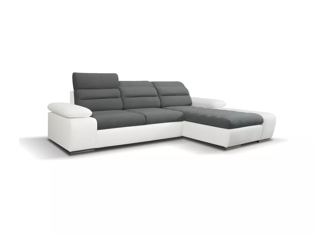 Canapé d'angle convertible en tissu et simili MIRABEAU - Bicolore gris/blanc - Angle droit