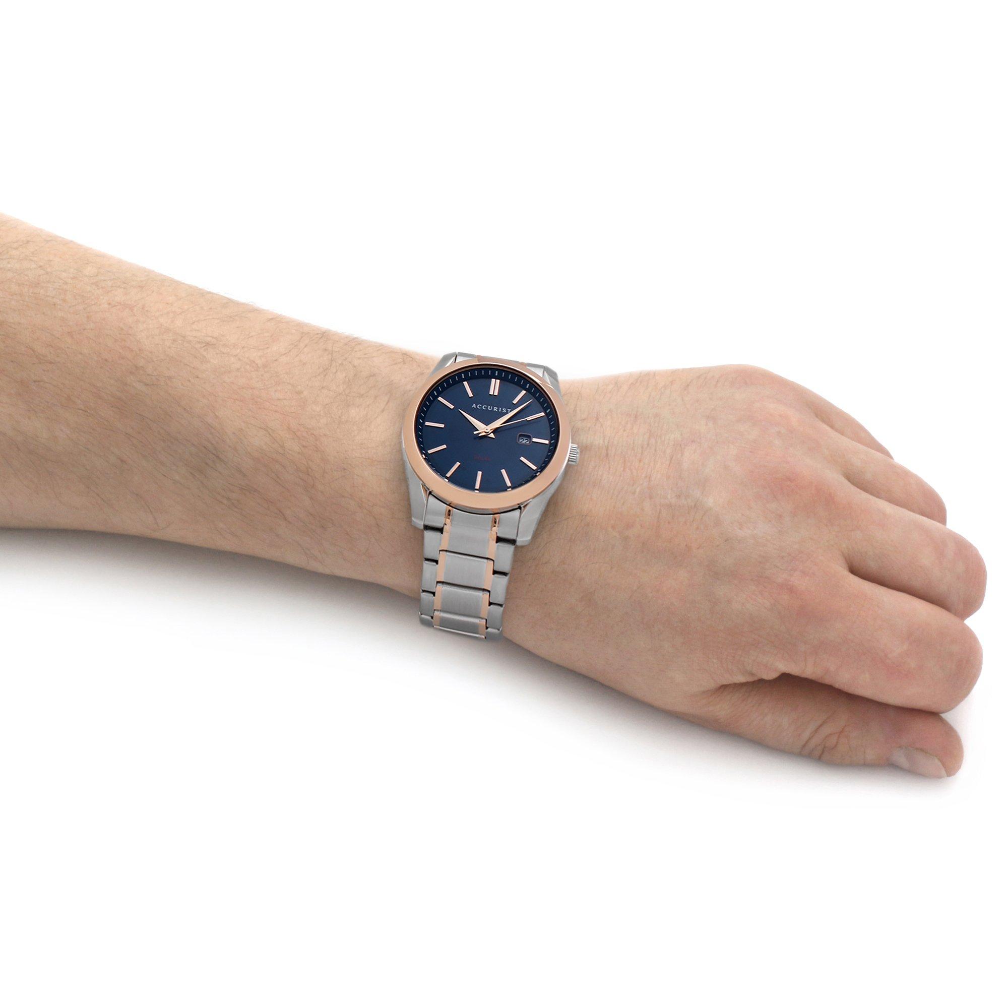 Accurist Mens Accurist Blue Dial Two Tone Watch