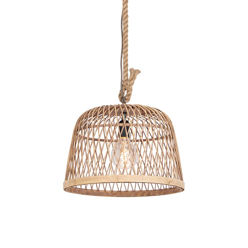 Landelijke hanglamp touw met rotan - Calamus