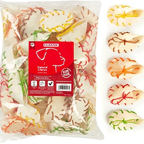 Pacote com 50 sapatos de couro cru para cães, sabor natural.