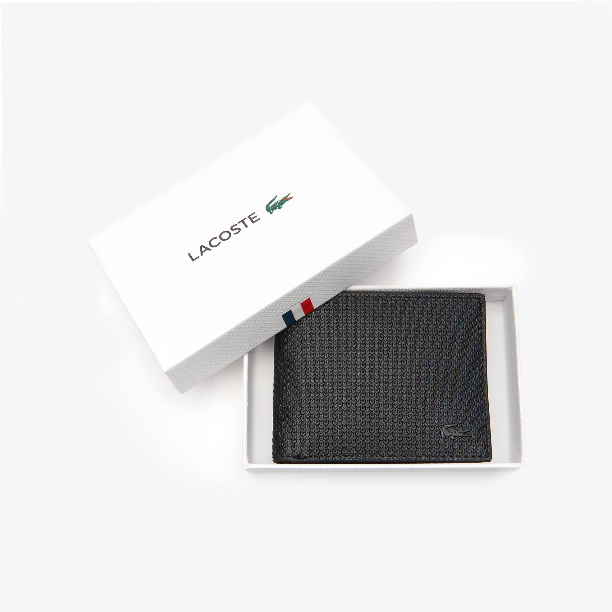 Herren CHANTACO Brieftasche aus geprägtem Piqué-Leder mit 3 Kartenfächern Brieftaschen - Schwarz - Lacoste - Herren
