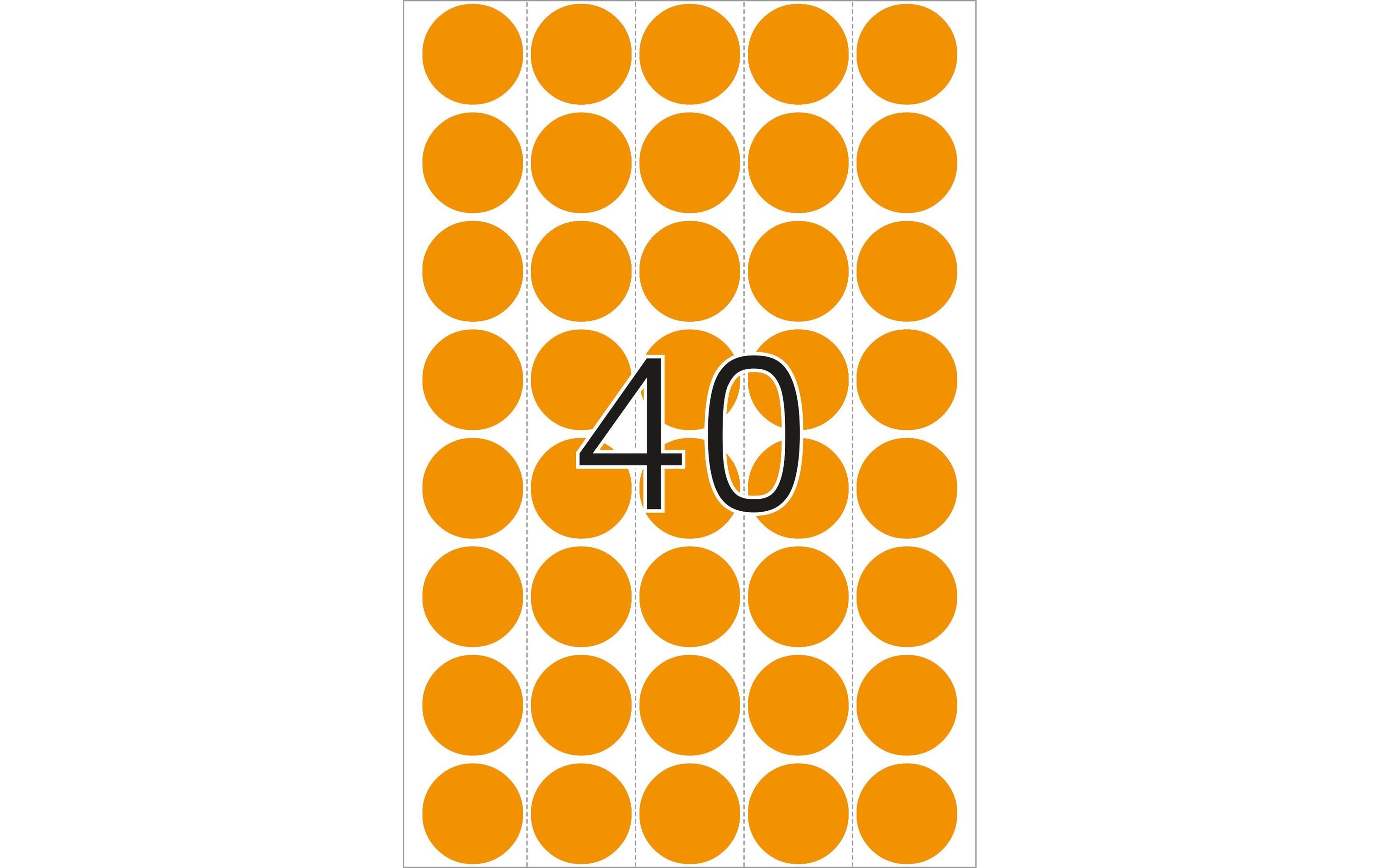 Vielzweck-Etiketten 2254 Leuchtorange Ø 19 mm, 24 BlattSelbstklebende Markierungspunkte