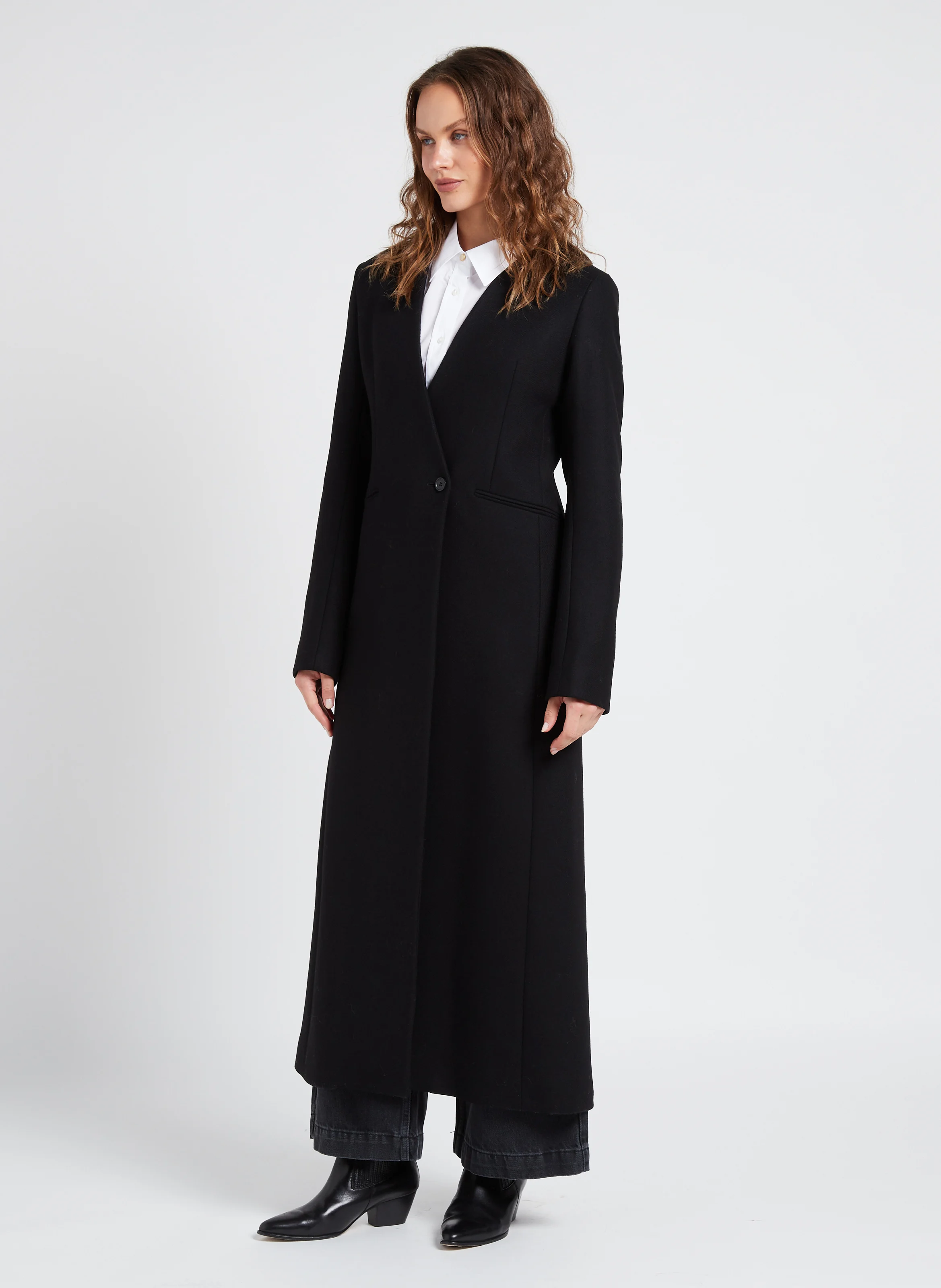 SOLO - Manteau col V en laine mélangée| Noir