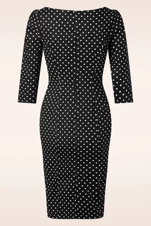 Hearts & Roses Phoebe polka dot pencil jurk in zwart en wit