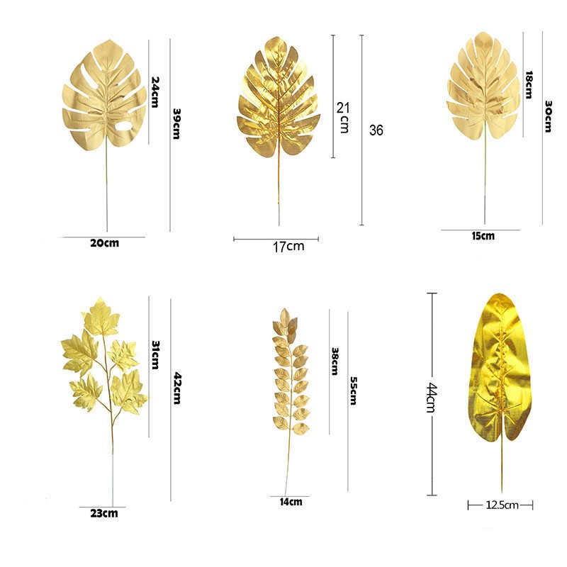 (24er Set) Deko Kunstblätter 7 verschiedene Blätter Arten für Kranz / Girlande / Blumenstrauss - Gold