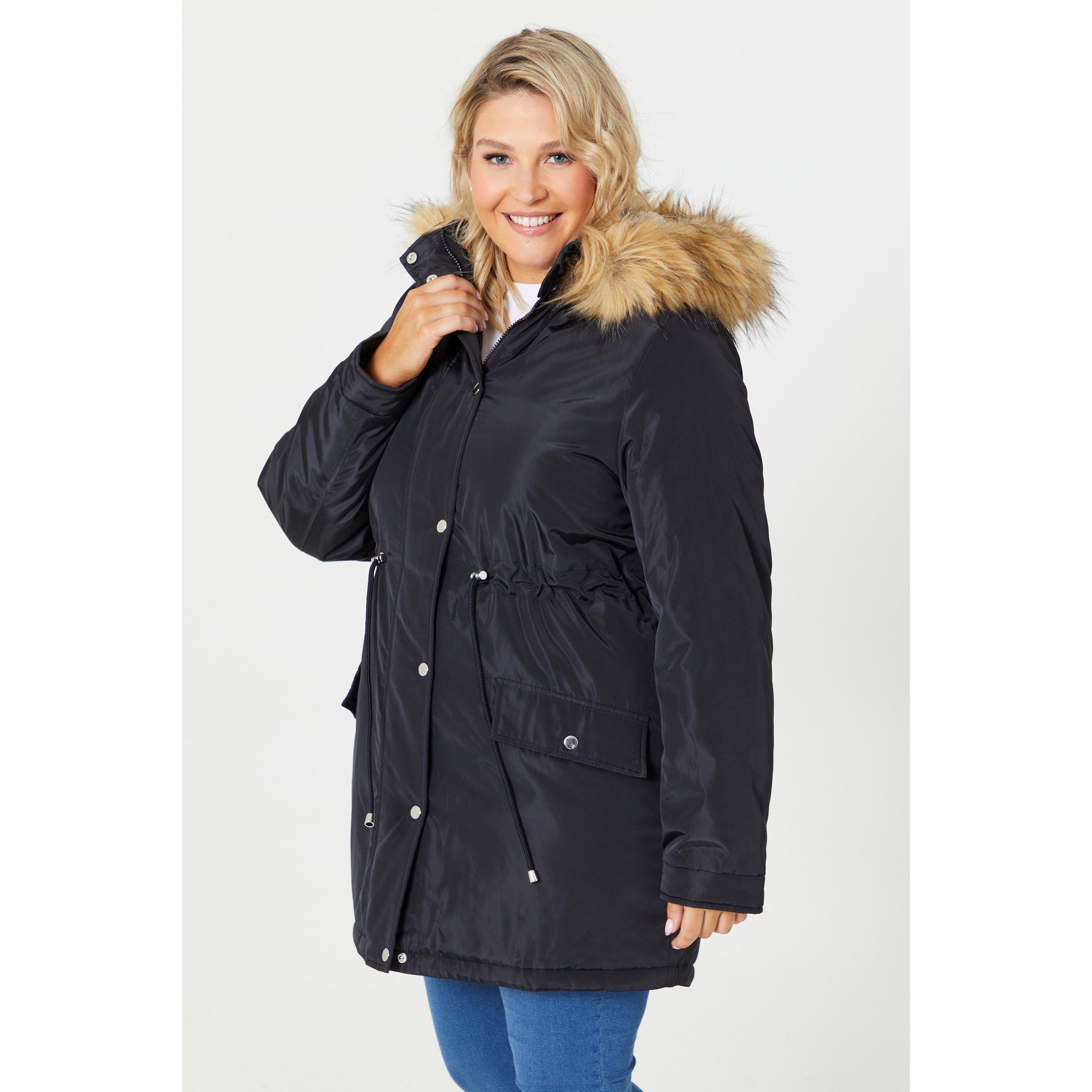 Be You Ladies Faux Fur Trim Hooded Parka Coat