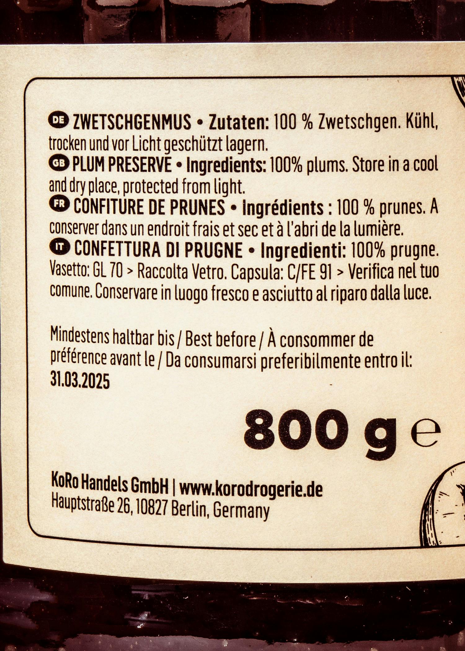 Zwetschgenmus 100 % Frucht 800 g
