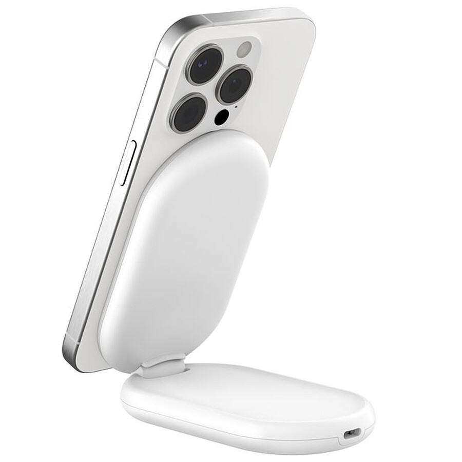 Belkin BoostCharge Socle de Recharge Aimanté et Pliable Qi2 15W - Blanc + Chargeur secteur
