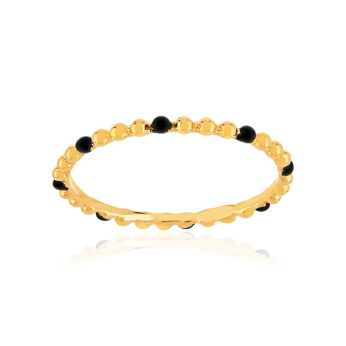 Bague plaqué or jaune perlée et résine noire