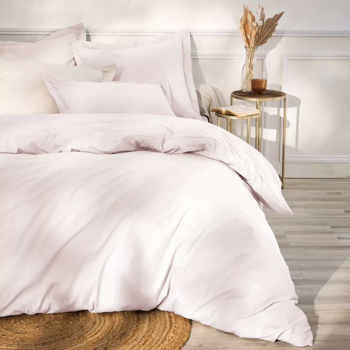 Drap housse percale de coton (180 x 200 cm) Cali Rose poudré