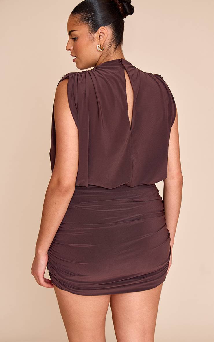 Chocolat Robe Mini Moulante Double Épaisseur Avec Épaulettes Grande Taille