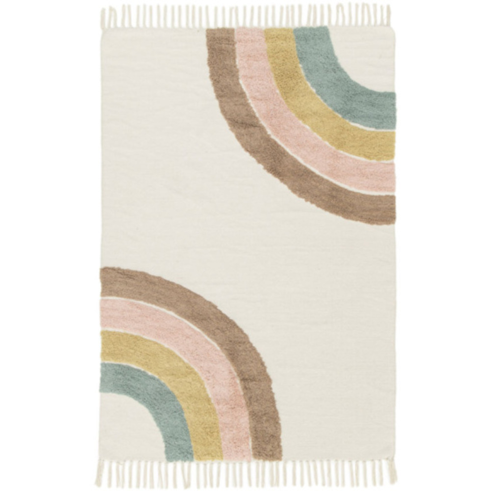 Tapis chambre d'enfant - arc en ciel - beige et pastel - 75 x 150 cm