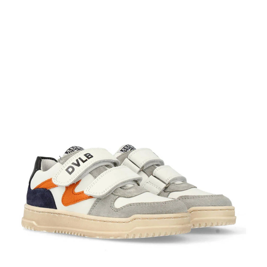 Develab leren sneakers wit/oranje/blauw