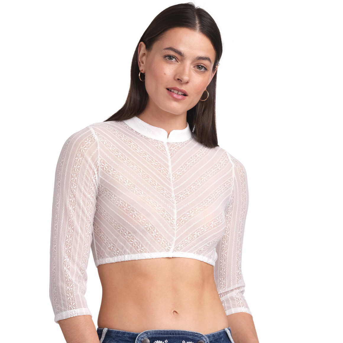 Damen Dirndl-Bluse in Unifarben weiss
