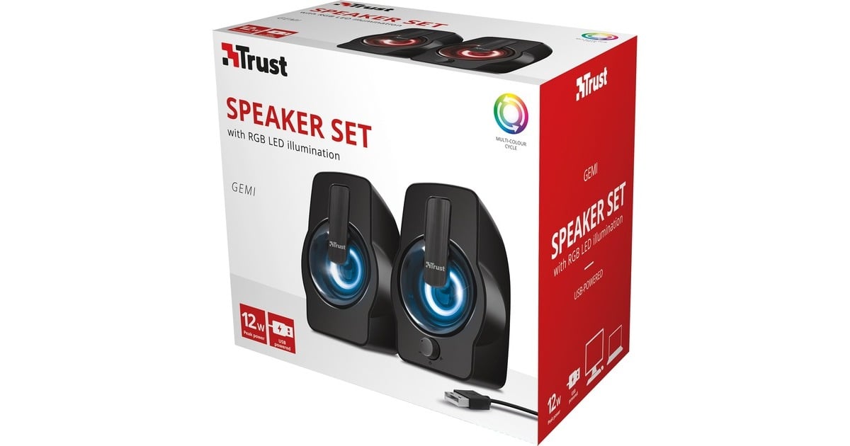TrustGemi RGB 2.0 luidsprekerset pc-luidspreker  (Zwart, RGB led)