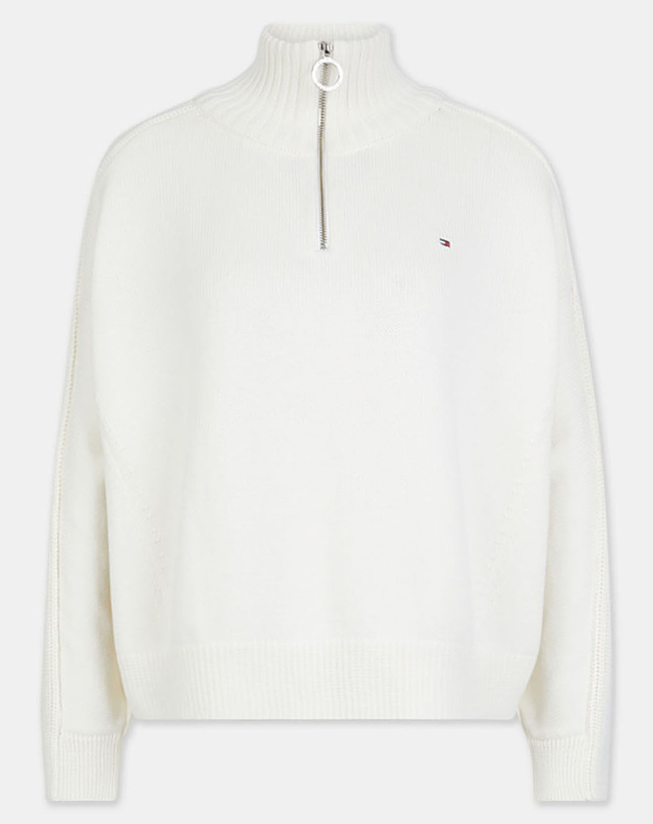 Tommy Hilfiger Pull 100% Coton Bio col zippé écru