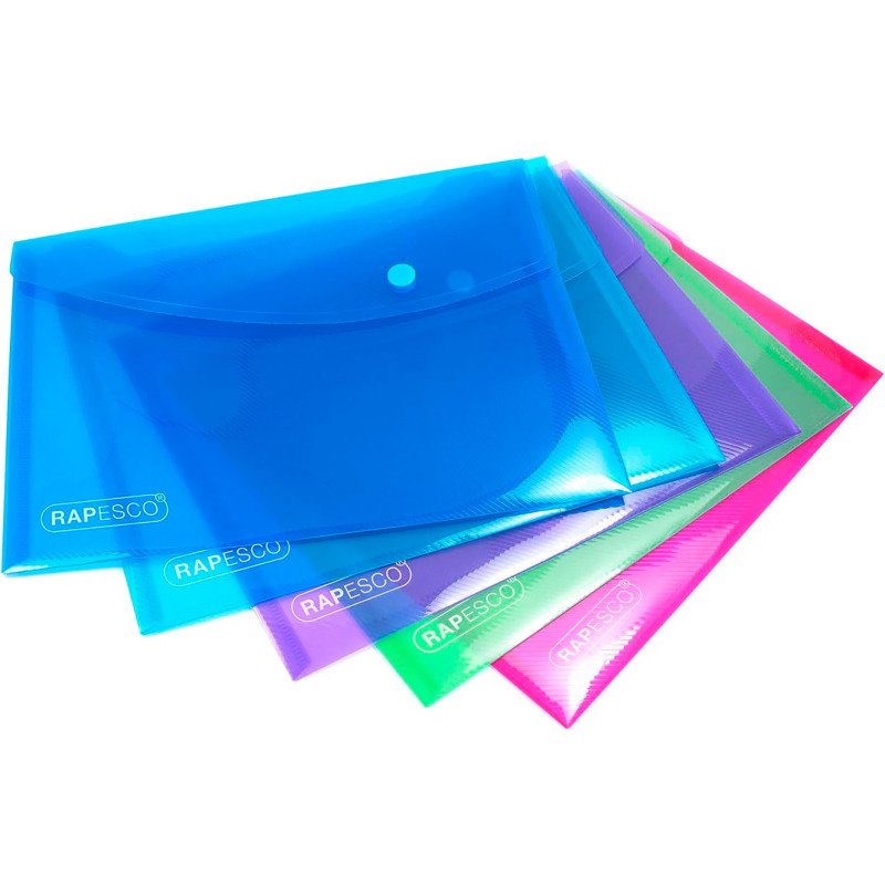 Pochettes de rangement à pression Rapesco 18,4 x 24,4 cm couleurs assorties - Paquet de 5