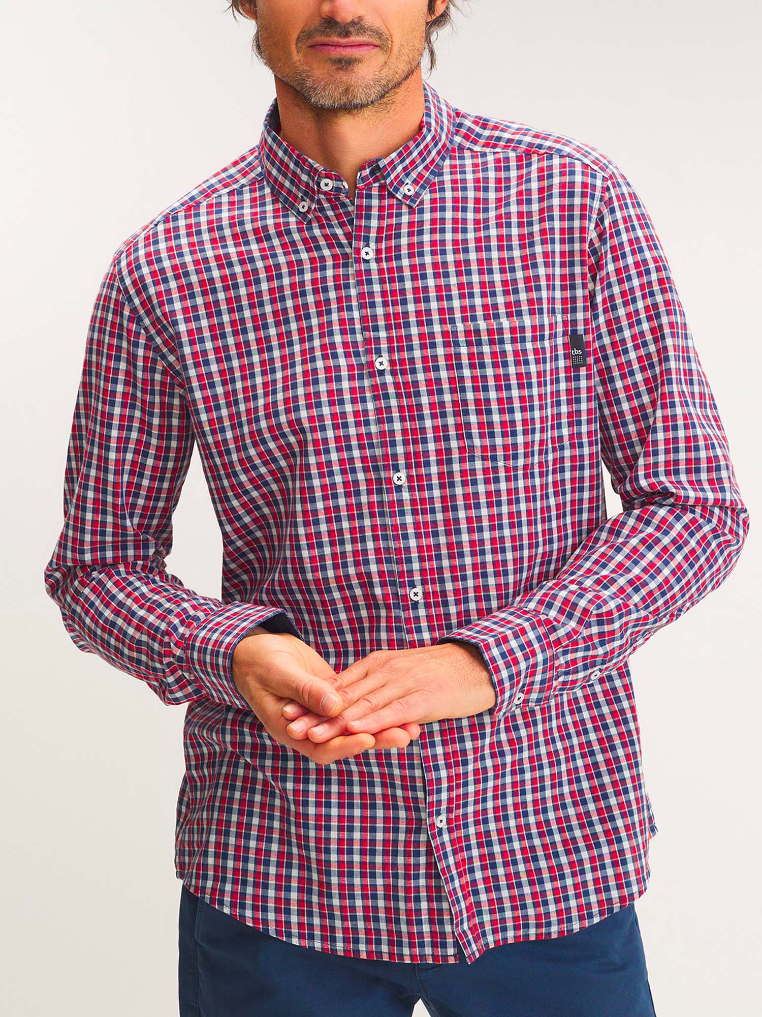 Chemise Homme Petits Carreaux Rouge et Bleu