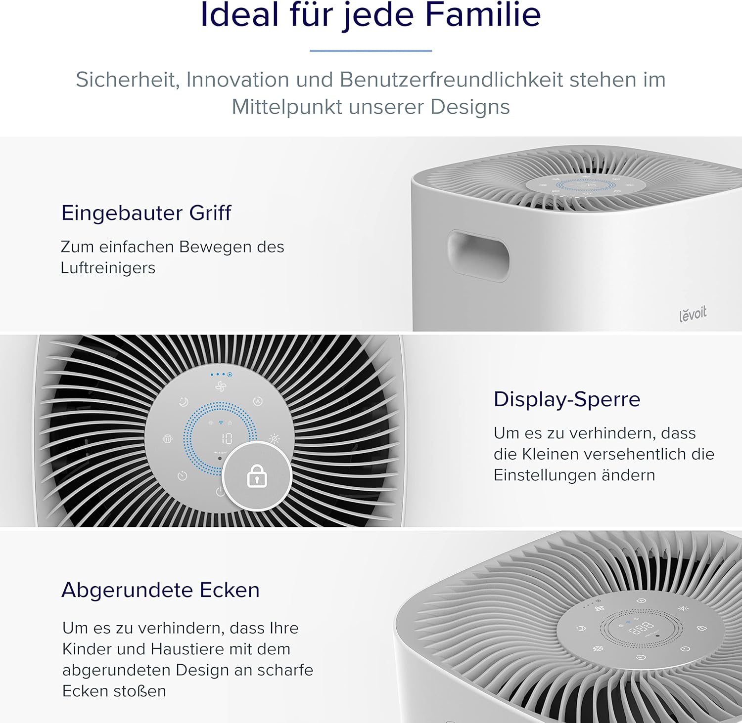 LEVOIT HEPA Luftreiniger für Raucherzimmer Allergiker, CADR 697m³/h bis 147㎡ Wohnung, PM2,5 Luftqualitätsanzeige & Automodus, Luftfilter gegen 99,97% von Schimmel Pollen Staub, App Alexa Steuerung