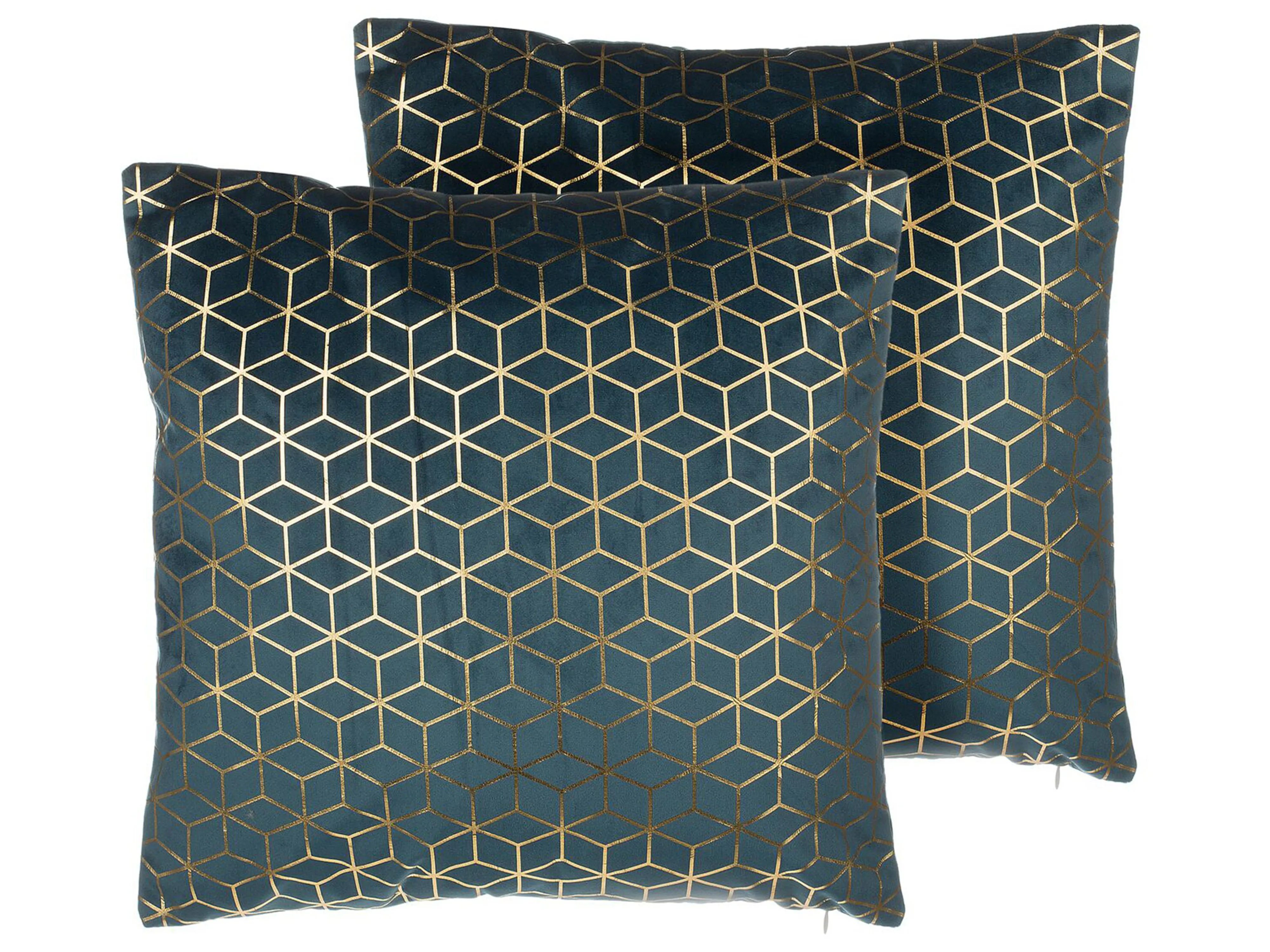 Set van 2 sierkussens CELOSIA Fluweel 45 x 45 cm Groenblauw geometrisch patroon
