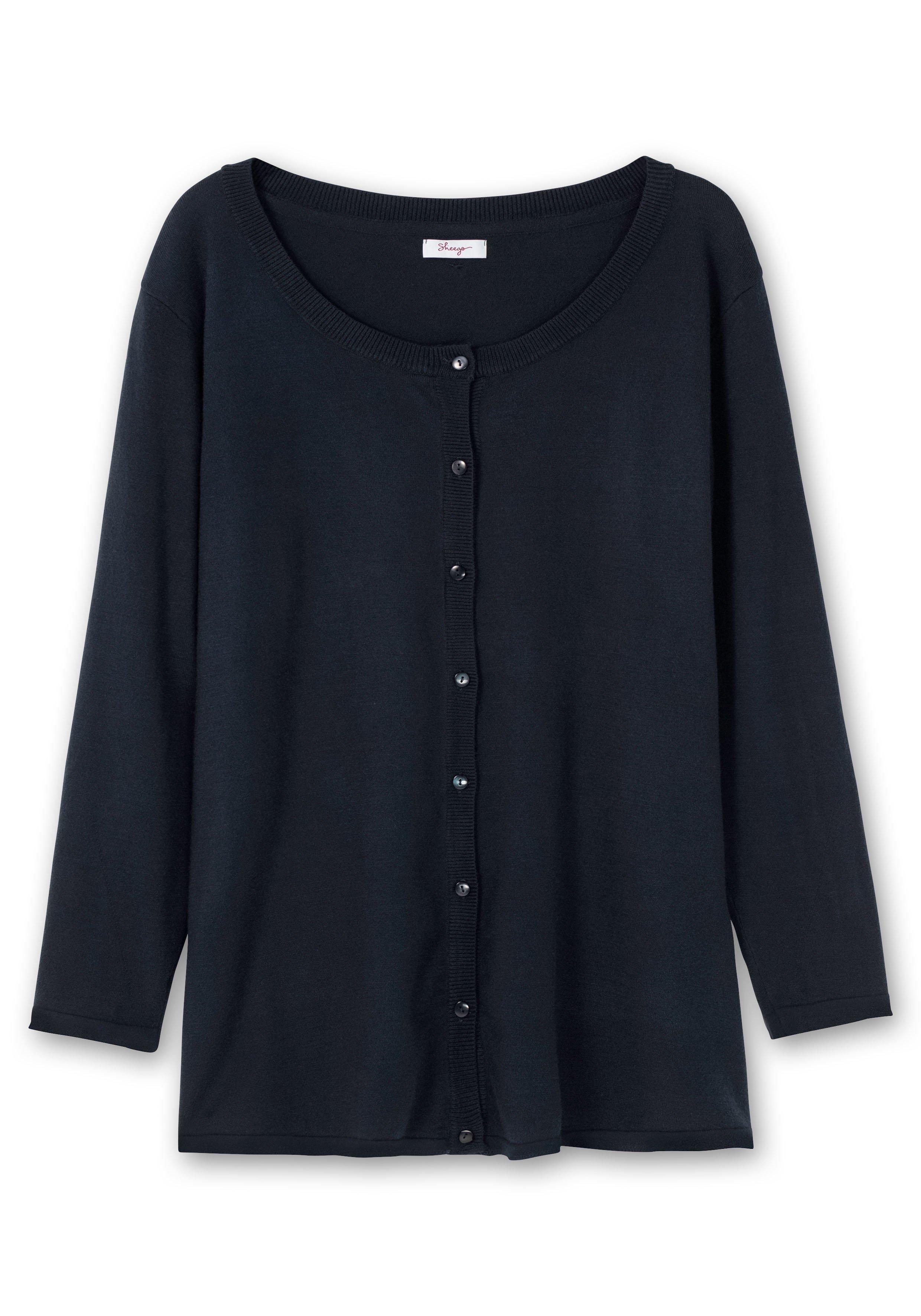 Feinstrickjacke mit Rundhalsausschnitt und Knopfleiste