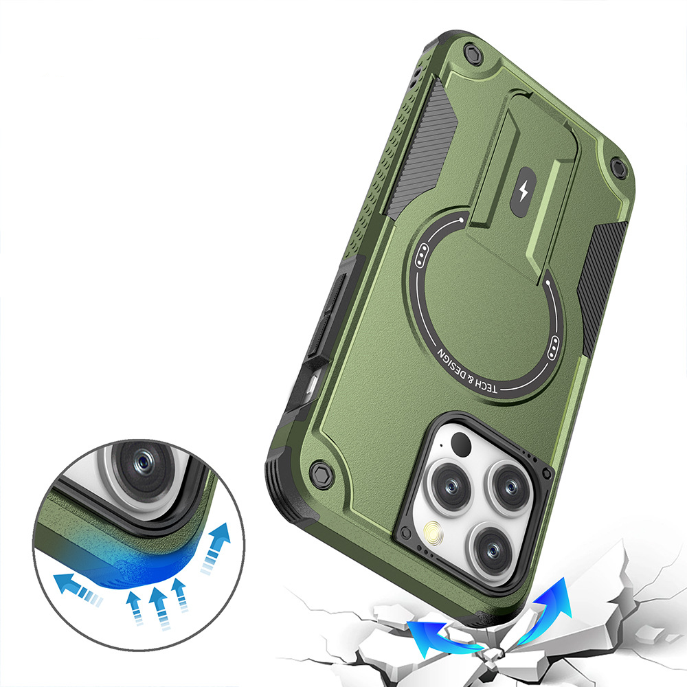 iPhone 15 Pro MagSafe Hybrid Outdoor Hardcase Hülle mit Kickstand Aufsteller - Schwarz