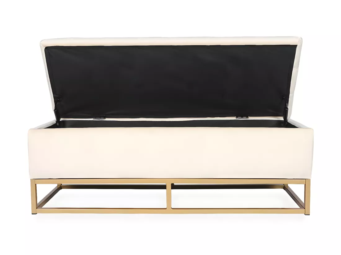 Banquette coffre Angele Velours beige pieds or