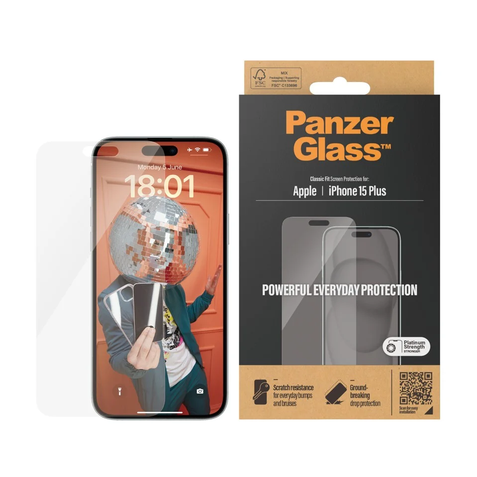 PanzerGlass - Skærmbeskyttelse iPhone 15 Plus - Classic Fit
