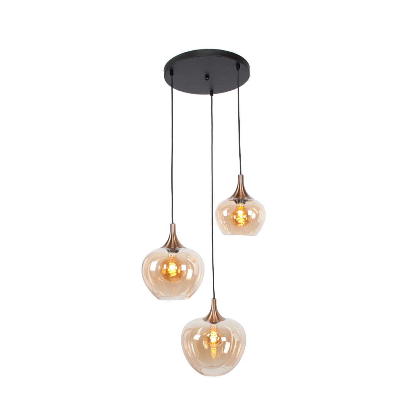 Hanglamp Fresu Rond 3-Lichts brons/amber