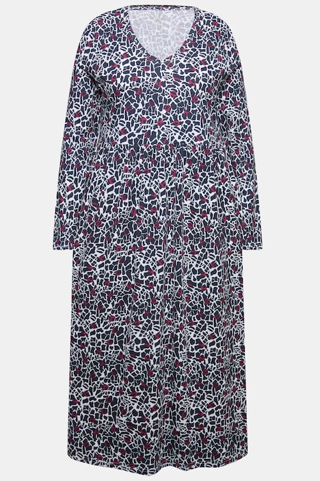 Jerseykleid, A-Linie, V-Ausschnitt, Langarm, Taschen