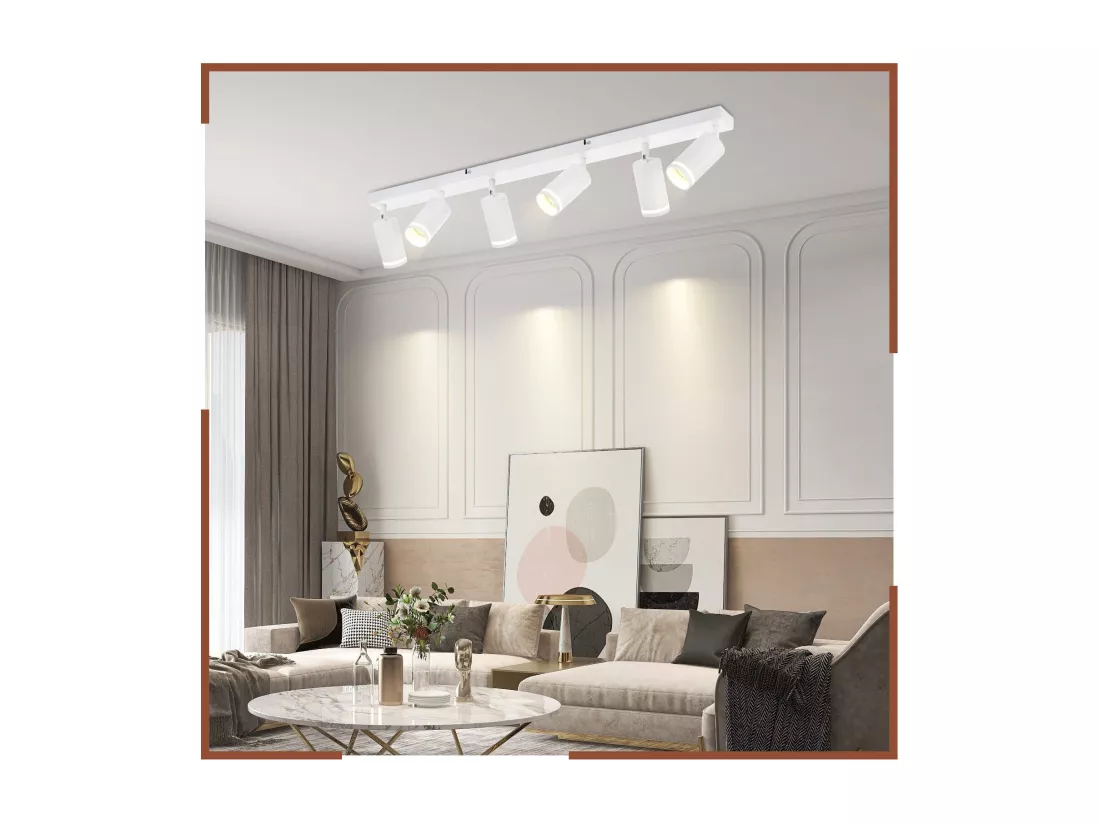 NETTLIFE Plafonnier 6 Spots moderne : plafonnier blanc spot GU10 spots orientables à 355°métal intérieur pour cuisine, salon, chambre, sans ampoule