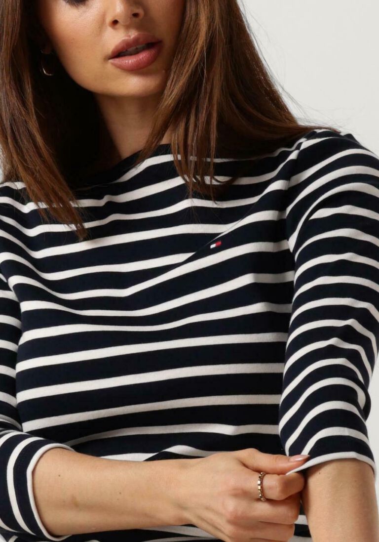 TOMMY HILFIGER donkerblauwe tommy hilfiger  new cody slim boat-nk ss 3/4slv