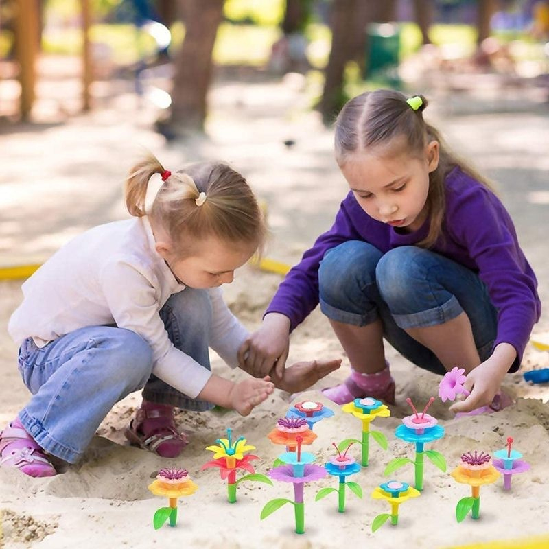 (98-tlg. Set) Kunststoff Steck Blumen Spielzeug Kinder Garten Lern Spiel DIY Steckspielzeug - Bunt