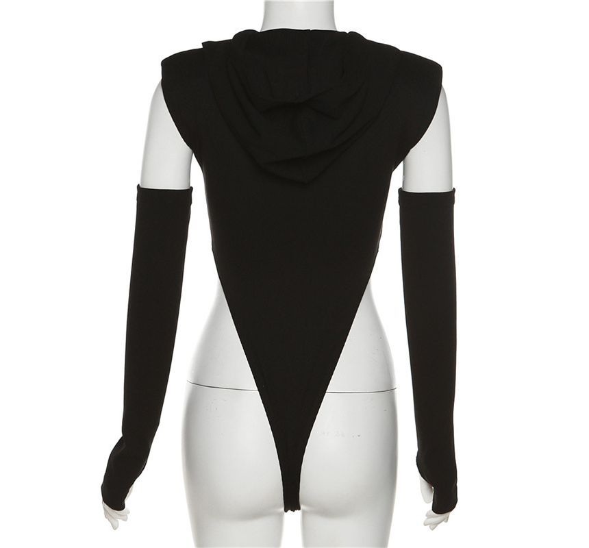 Sugarcoat - Set: Mouwloos, hooggesloten bodysuit met logo en capuchon + mouwen