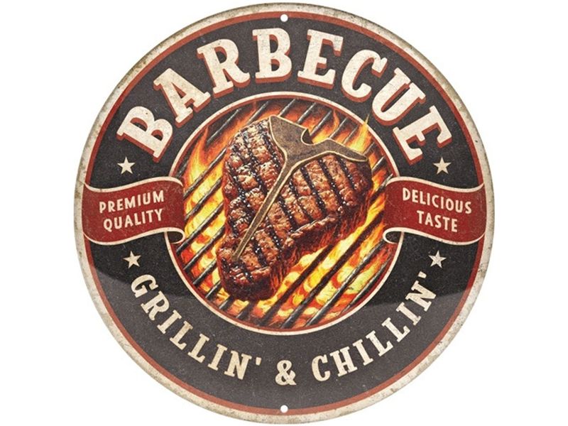 Nostalgic Art Schild Barbecue Mehrfarbig Hochwertiges rundes Blechschild mit geprägtem Motiv