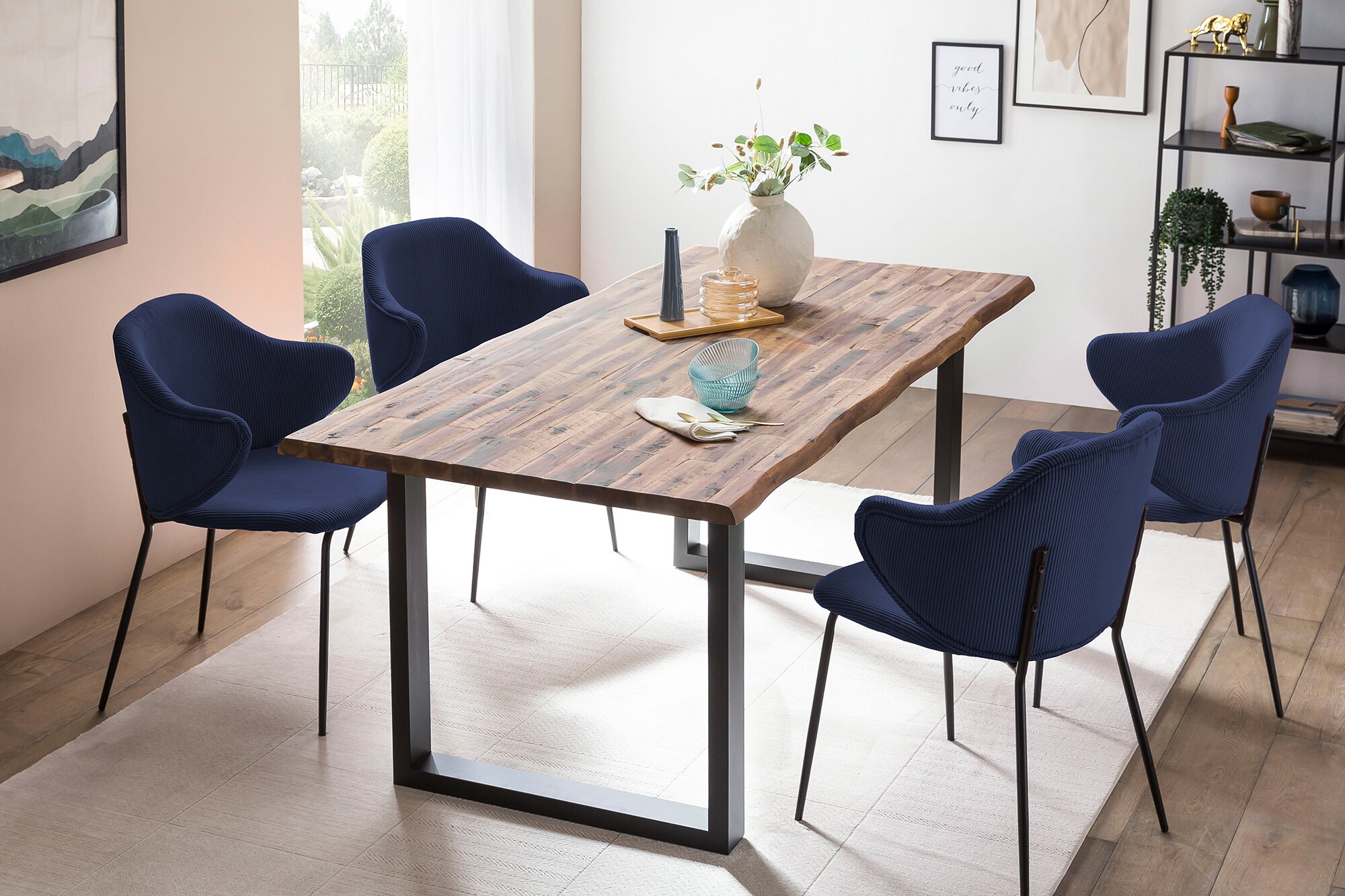 Armlehnstuhl 2er Set blau Polsterstuhl Esszimmerstuhl Wohnzimmer Stuhlset