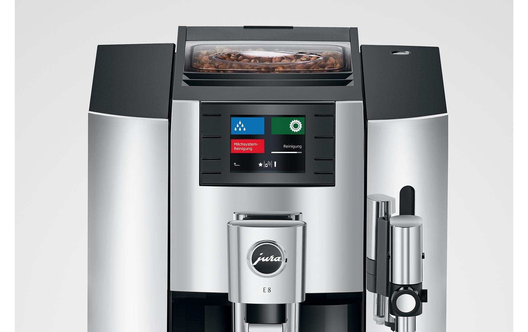 Kaffeevollautomat E8 Chrom (SB)<br>Zweitassen-Vollautomat mit «Extra Shot»-Zusatzfunktion