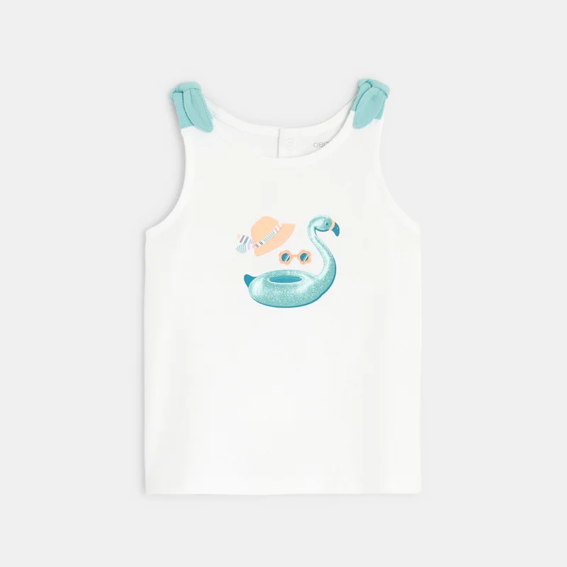 Débardeur bouée flamant rose blanc bébé fille Blanc