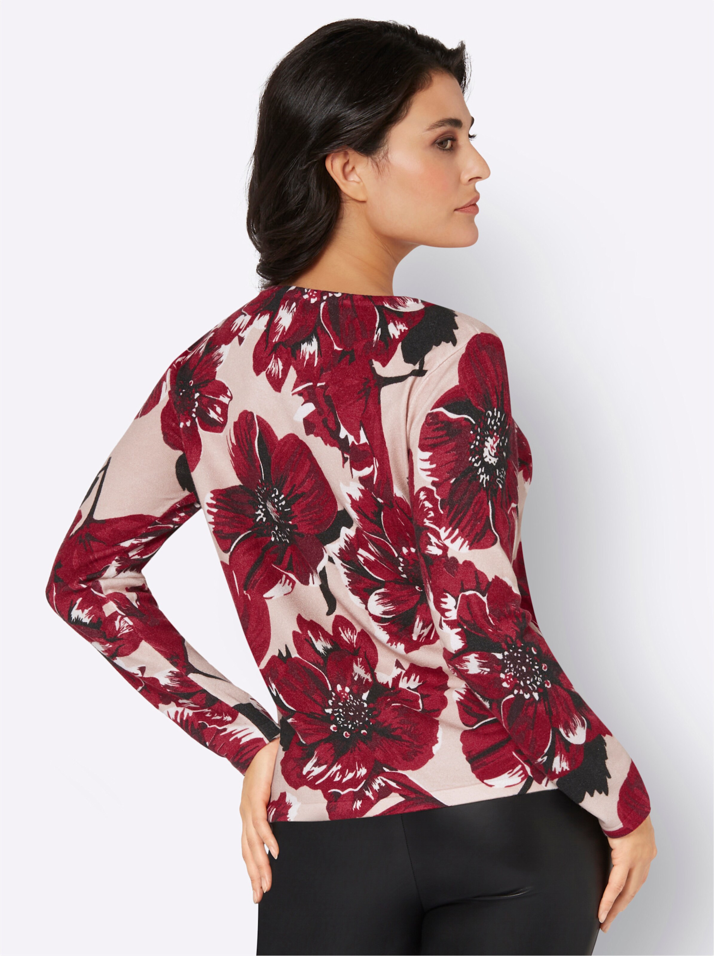 Pullover in puder-rot-bedruckt