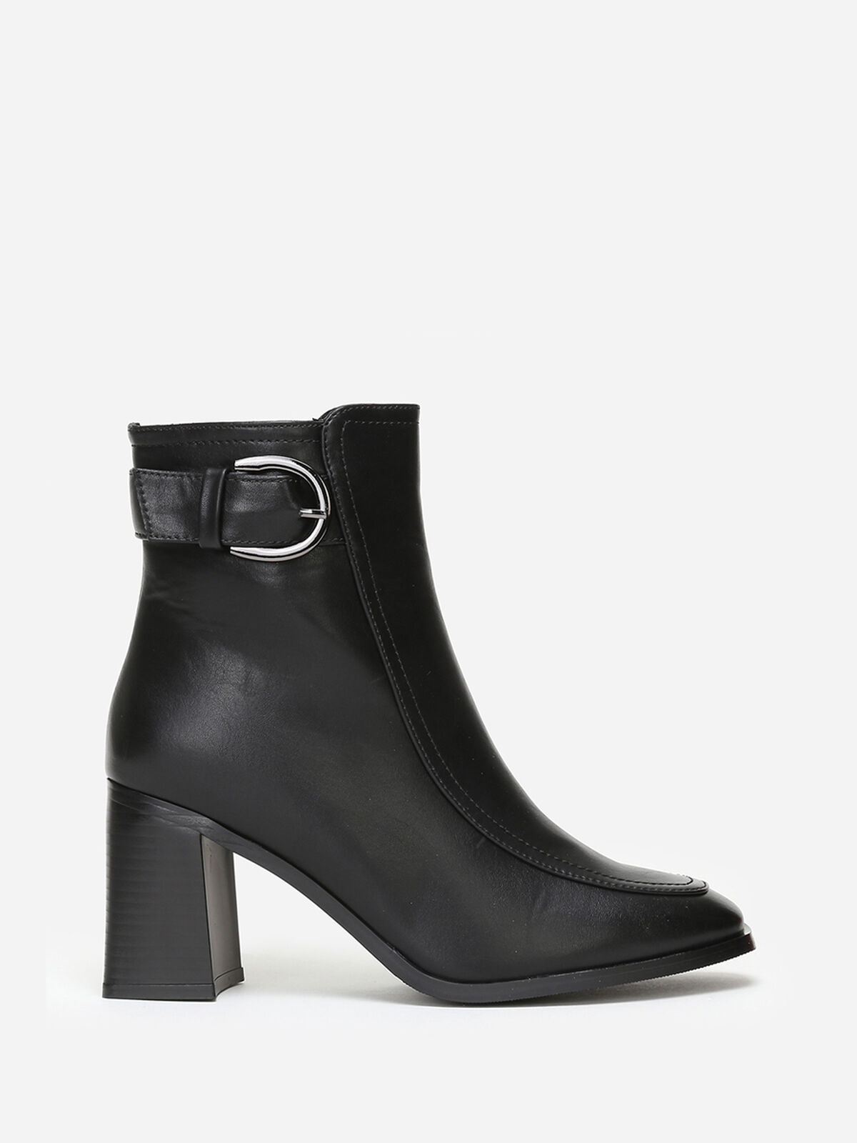 Bottines à talon et bout carrés avec bride- Noir