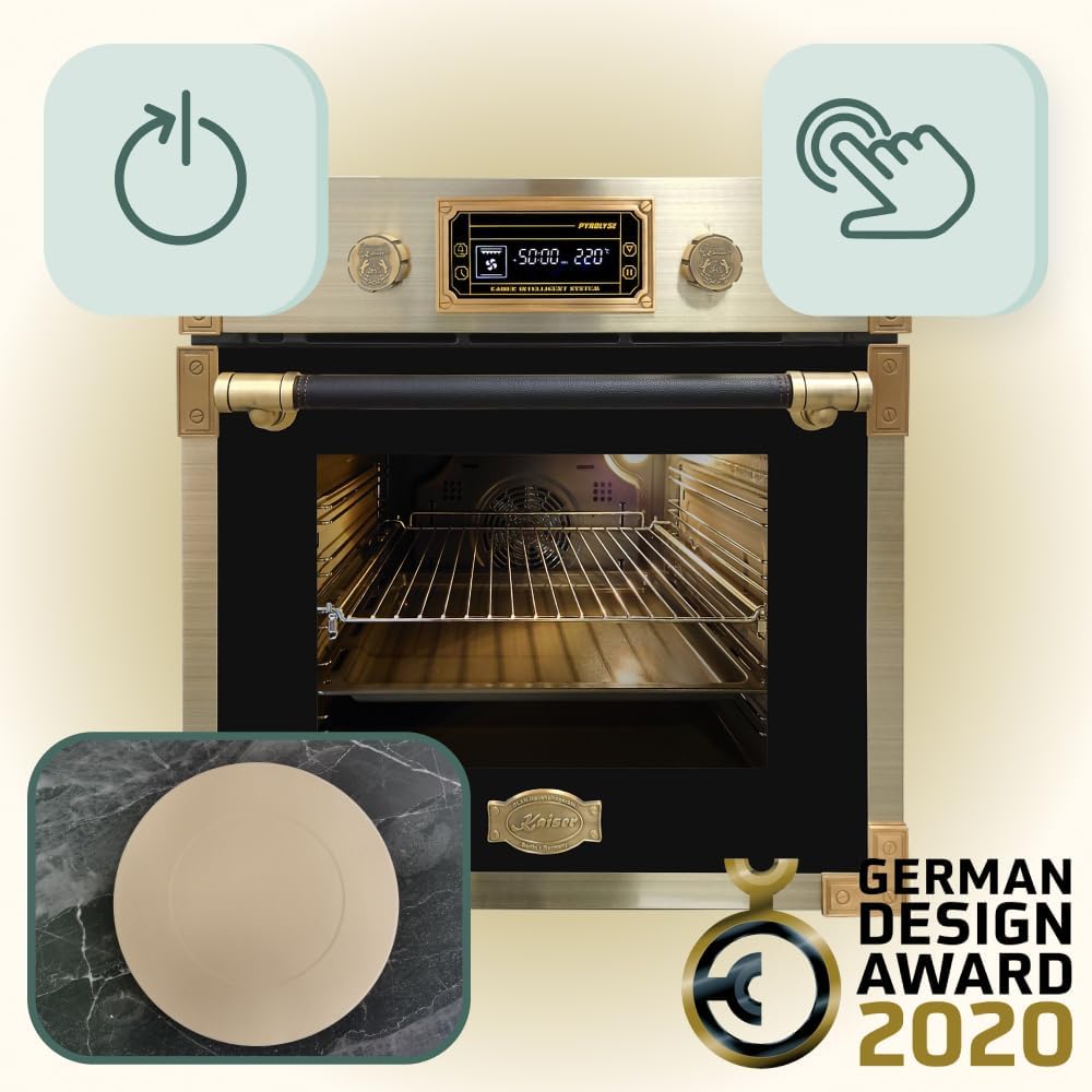 Kaiser EH 6427 AD Retro Pyrolyse Einbau Backofen 60 cm | Elektrobackofen 73L | Schwarz Glas | Pizzastein | Infrarotgrill | Heißluftsystem