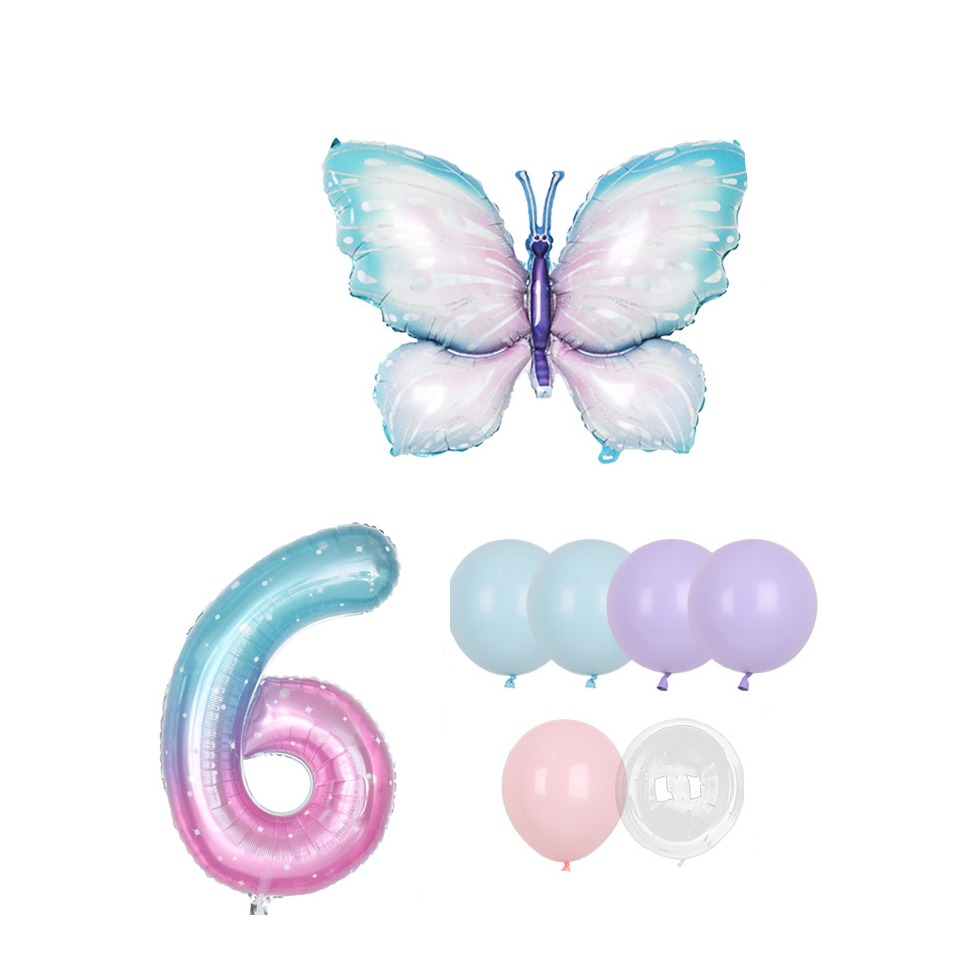 (8-tlg. Set) Zahlen Ballon Kinder Geburtstags Party Folienballon inkl. Latex Luftballon - Zahl 6 / Schmetterling