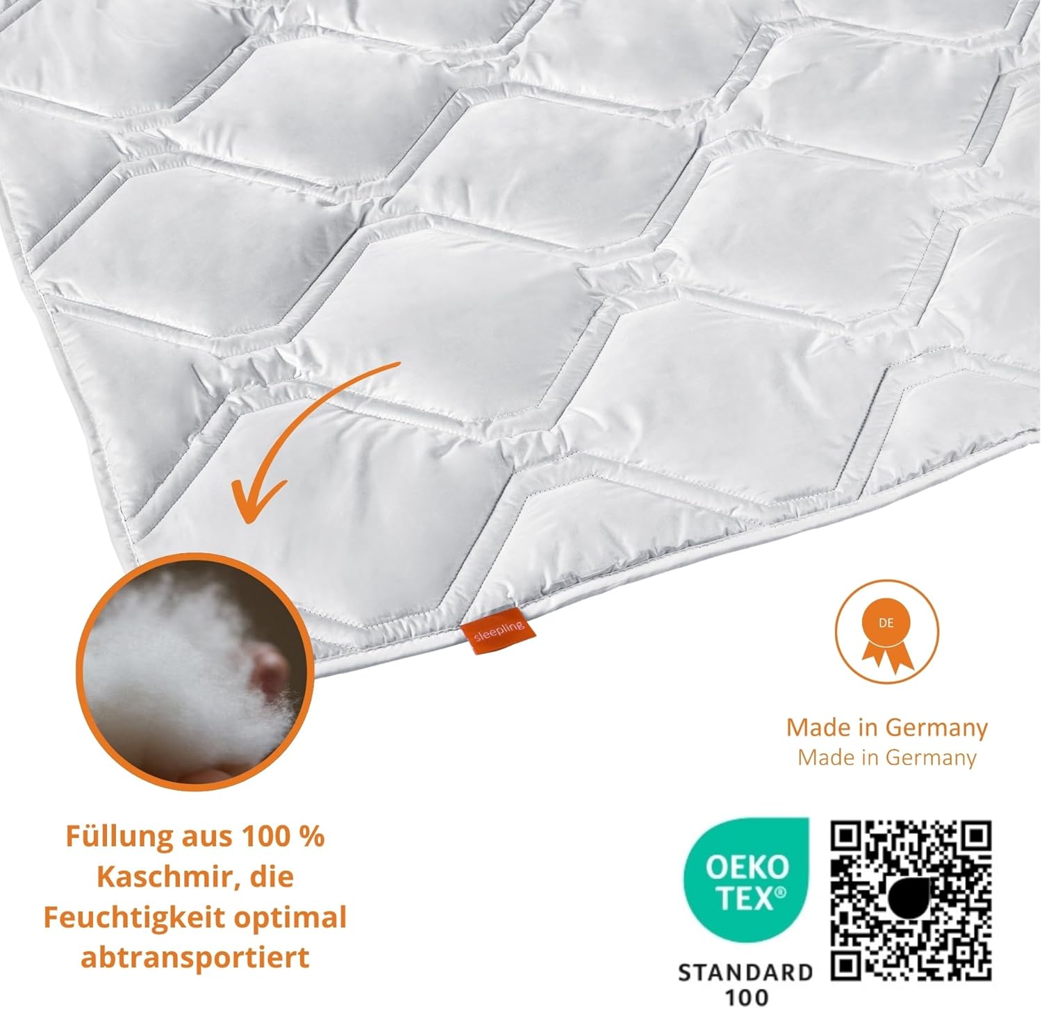 sleepling Bettdecke Kaschmir 155x220 cm, 100% Cashmere Decke, Luxus Kaschmirdecke, Steppdecke Sommer, Sommerbettdecke 155 x 220, Made in Germany, ägyptische Baumwolle, Ökotex 100