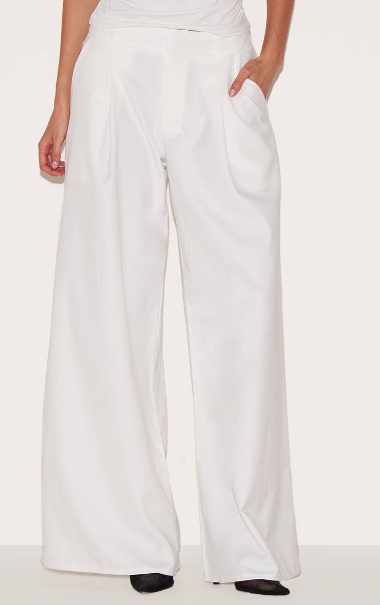 Blanc Pantalon Large Tissé À Double Pli
