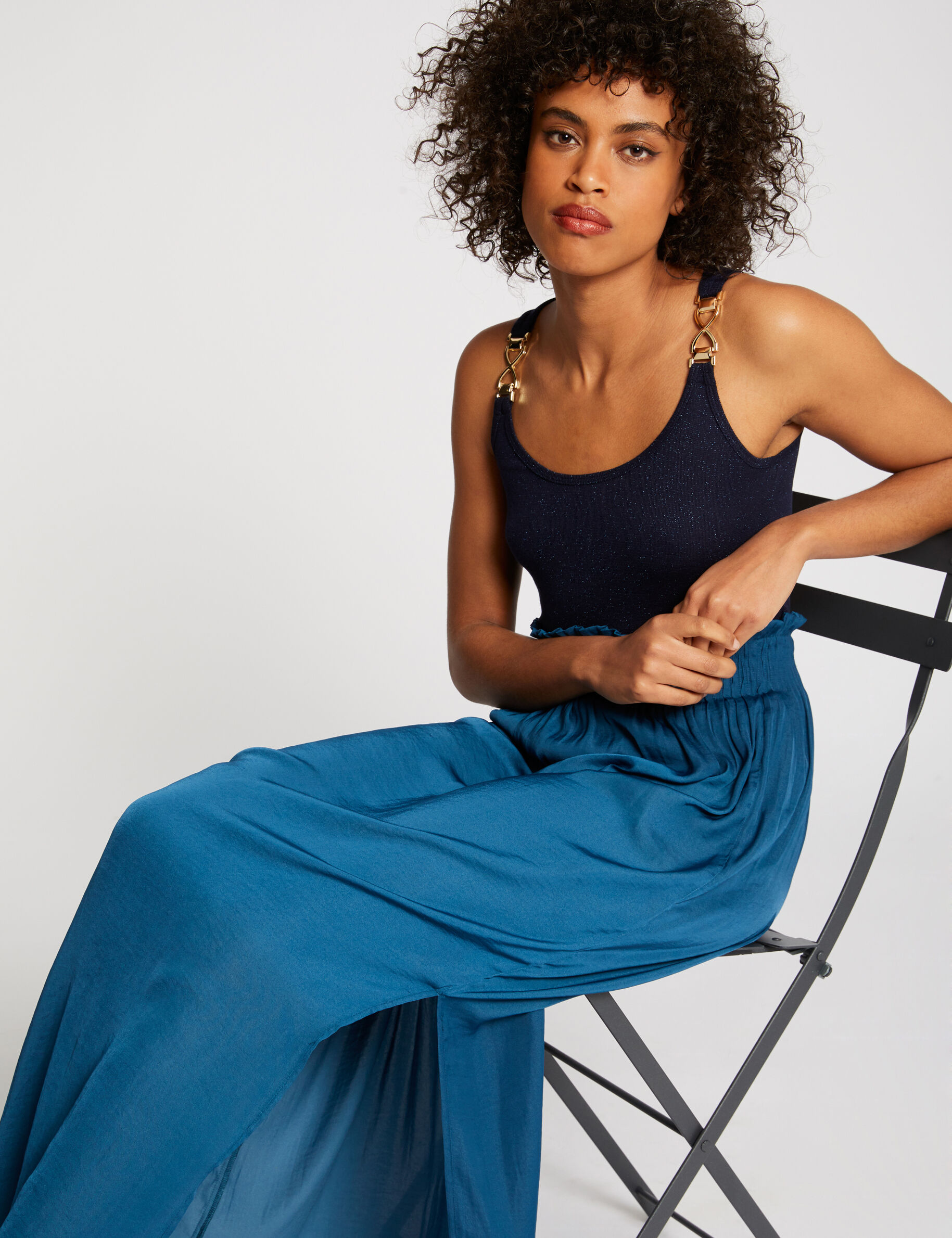 Jupe longue fluide taille élastiquée bleu femme - bleu