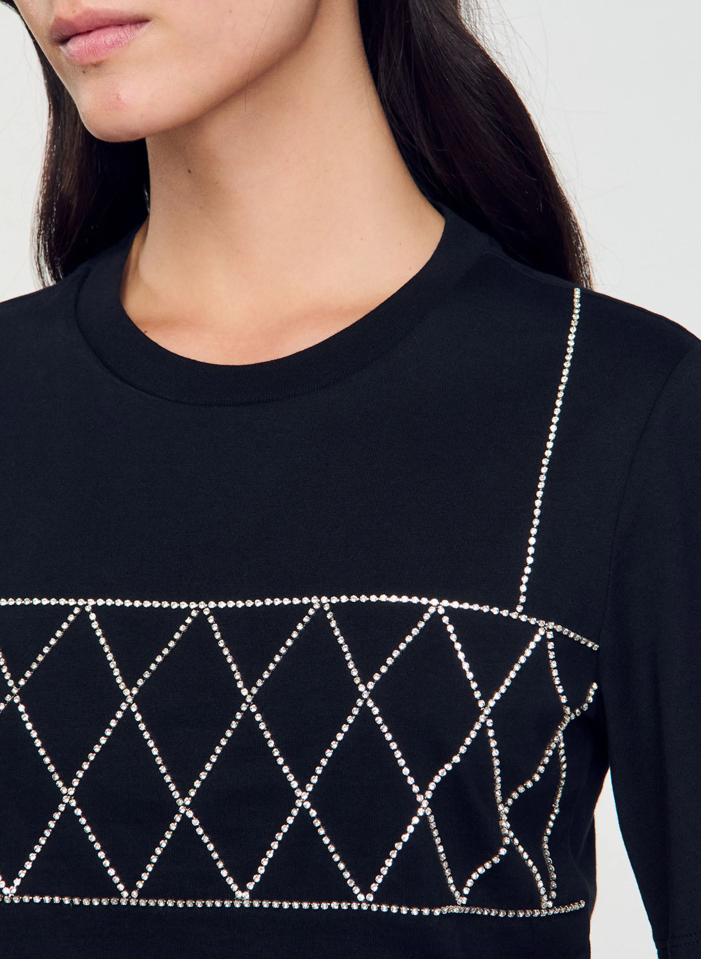 Tee-shirt court en coton strassé | Noir